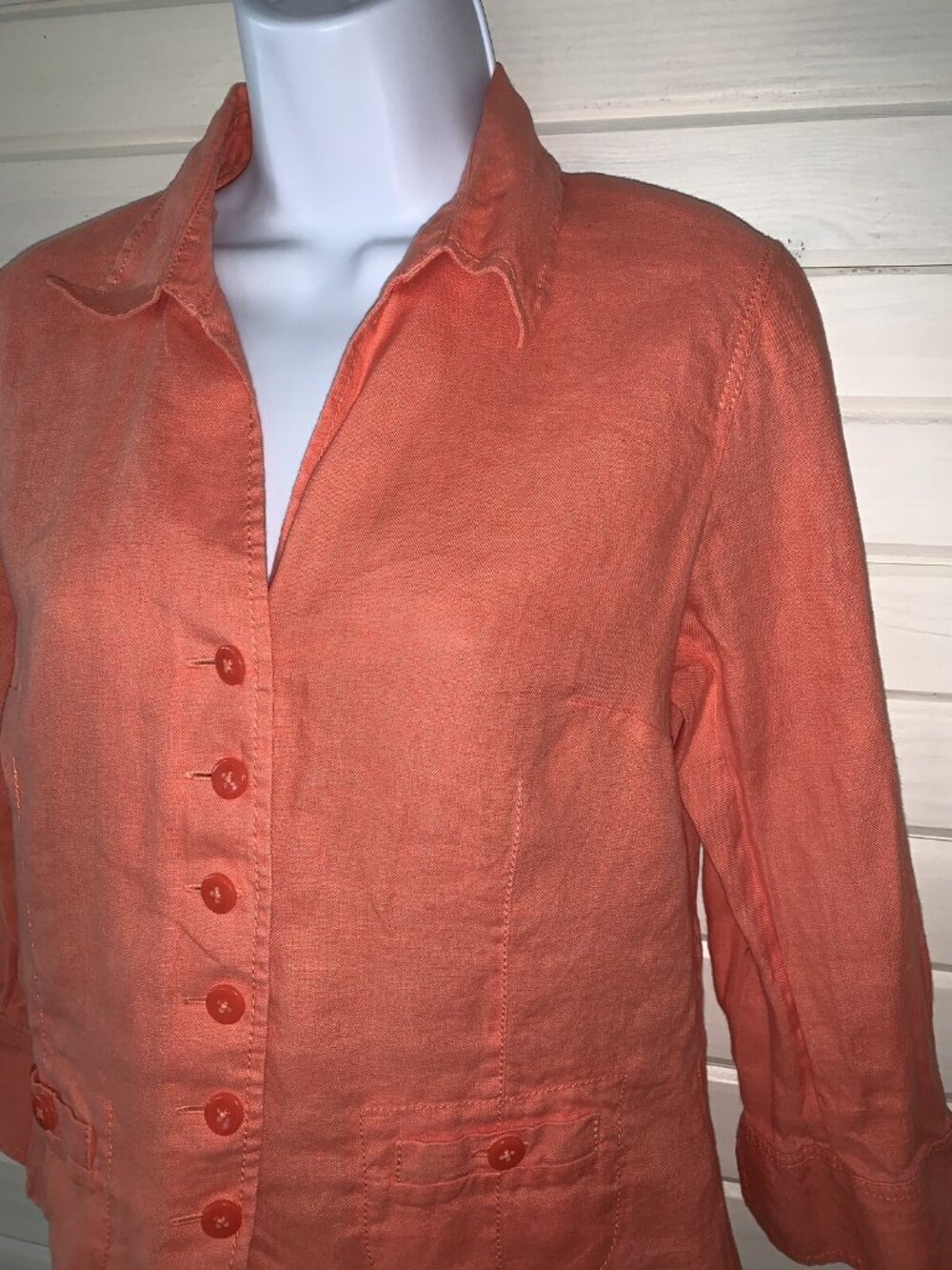 VTG Talbots Sz 4 100% Irish Linen Blouse Tunic Orange 3/4 Sleeves EUC